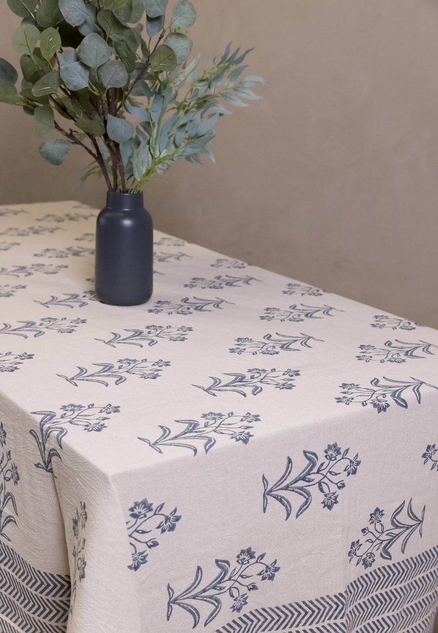 Block Print Tablecloth - Indigo & Aqua Fish Feast pattern - Norwegian Wood