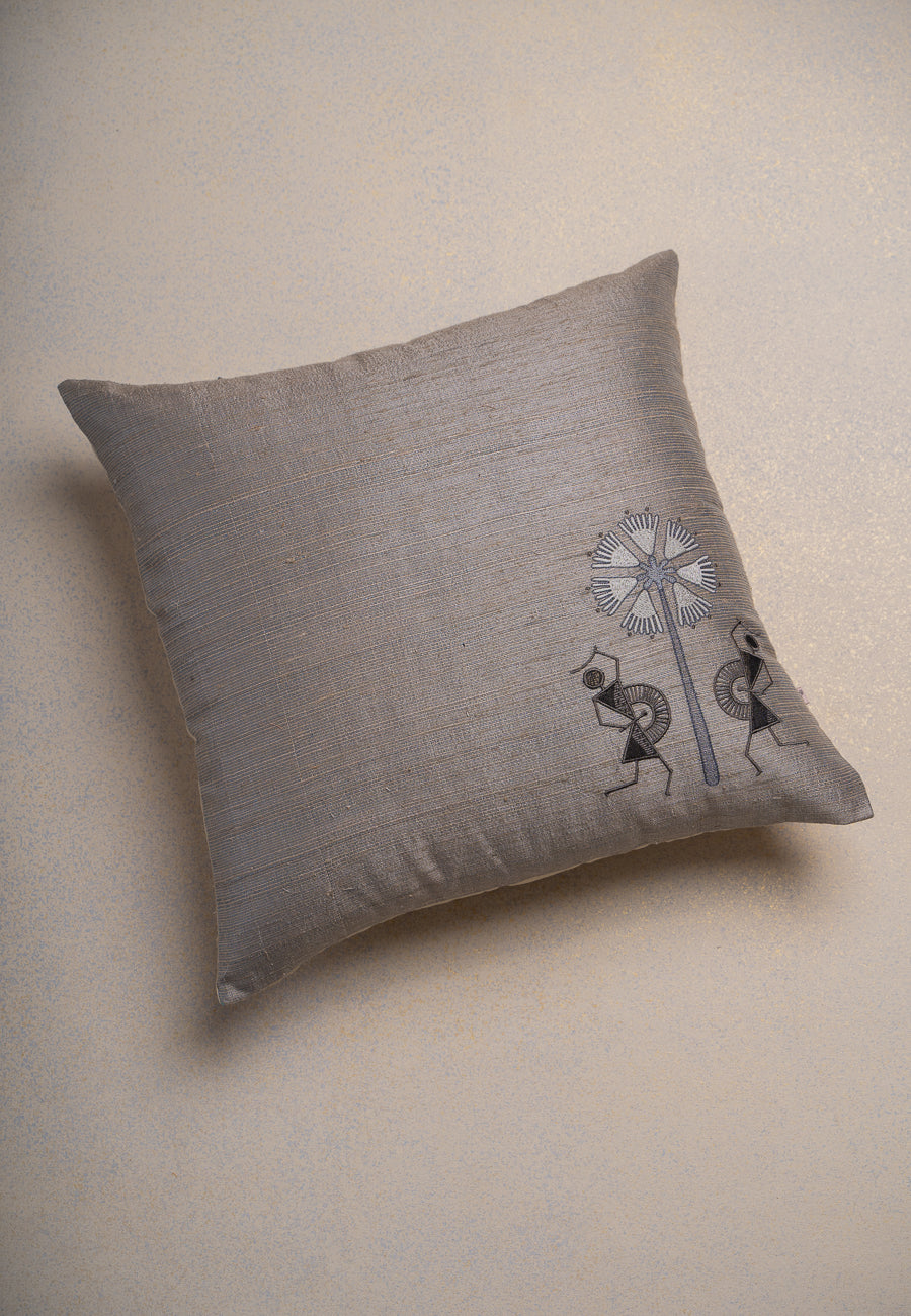 Tribal Tales Silk Cushion-Grey