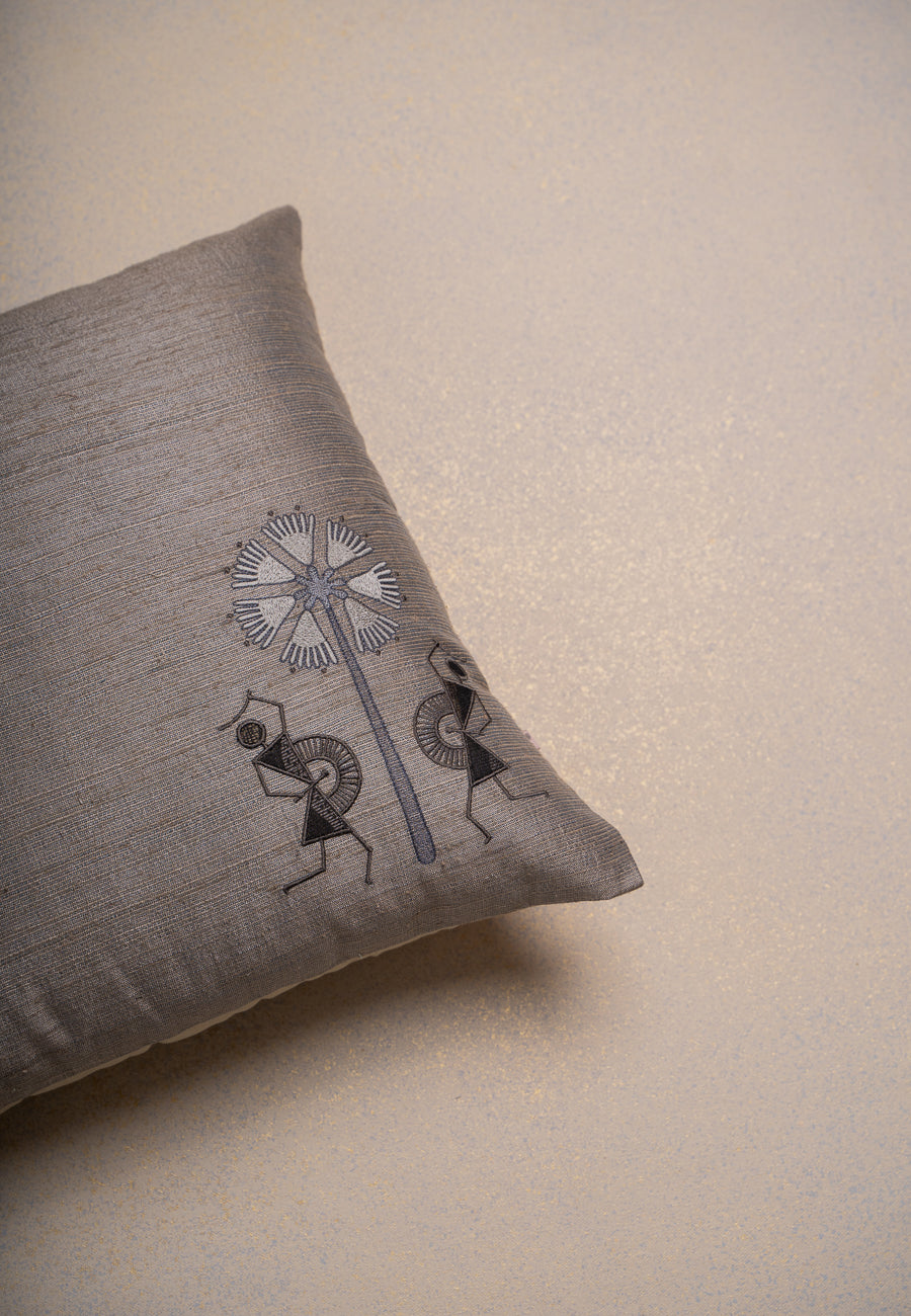 Tribal Tales Silk Cushion-Grey