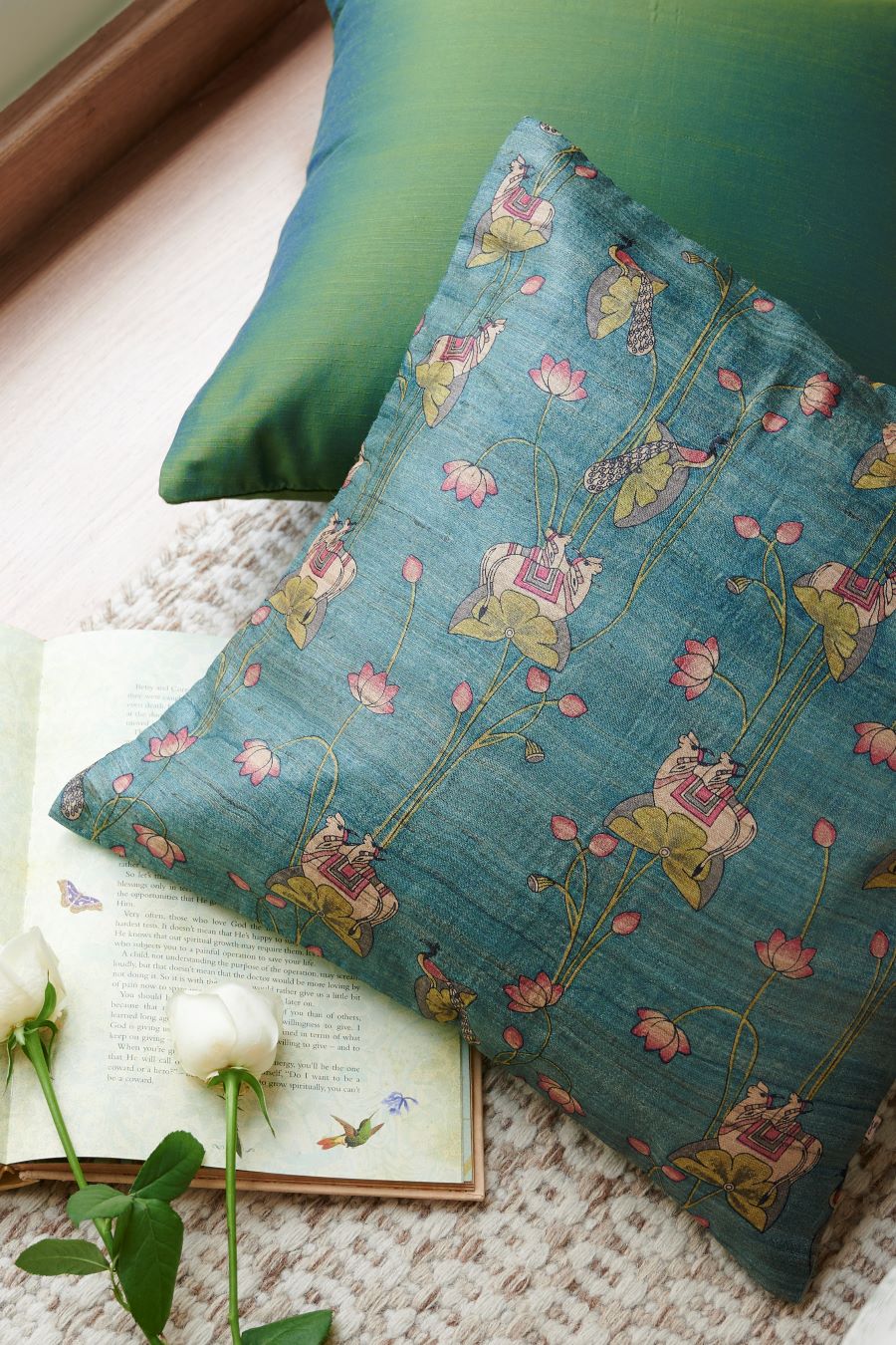 Radiant Teal Silk Cushion