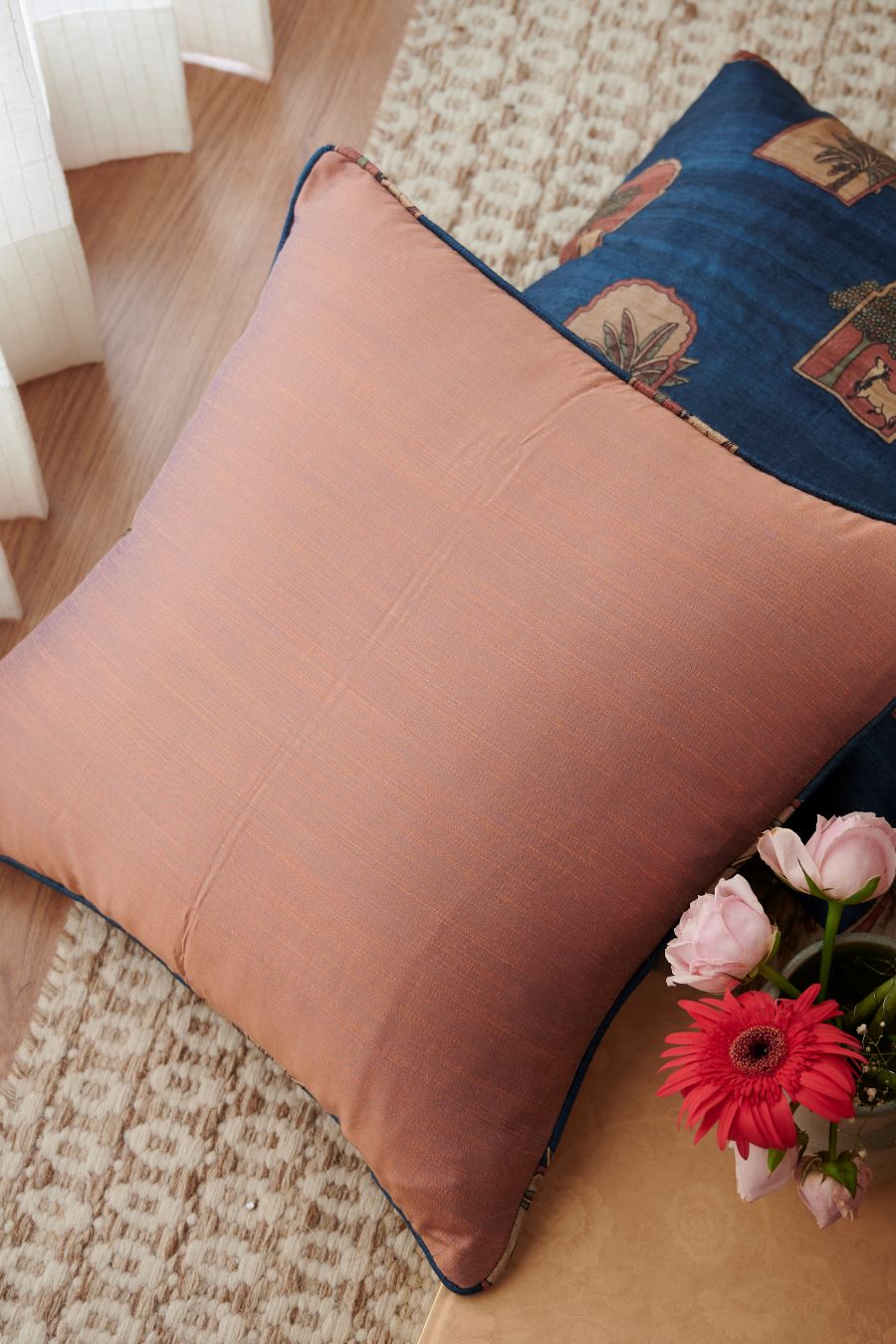 Crimson Solid Silk Cushion