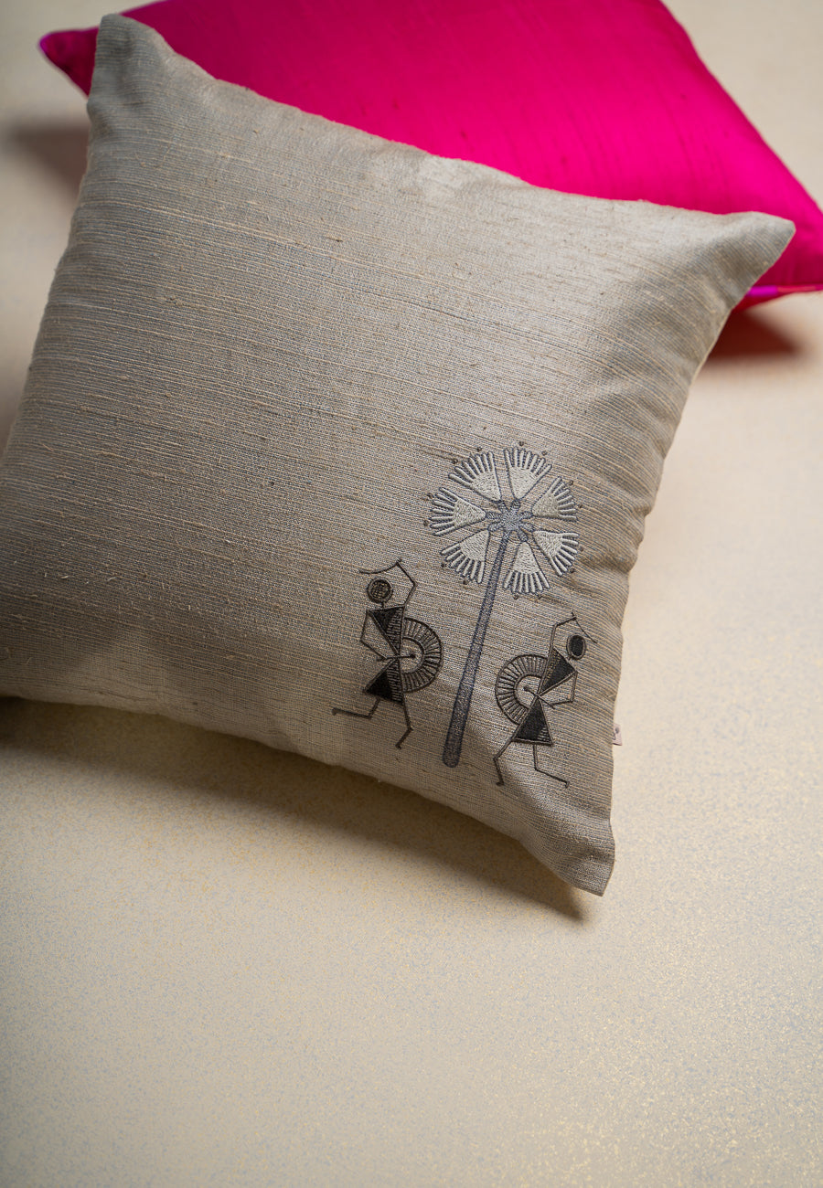 Tribal Tales Silk Cushion-Grey