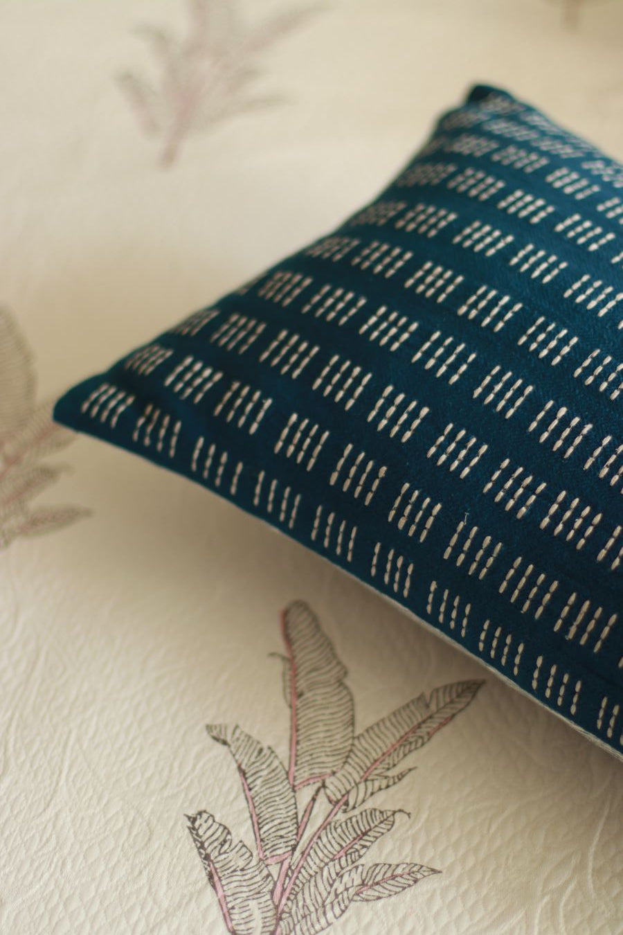 A Stitch in Time Embroidered Cushions in Blue Creme