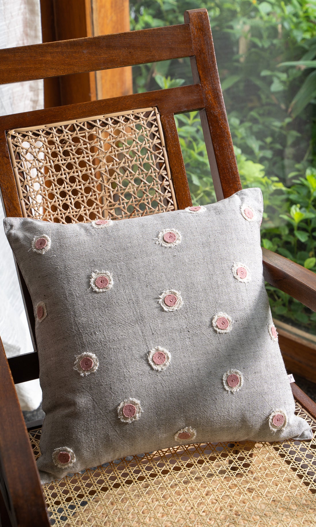 Punto-platonic Embroidered Cushions in Grey Pink
