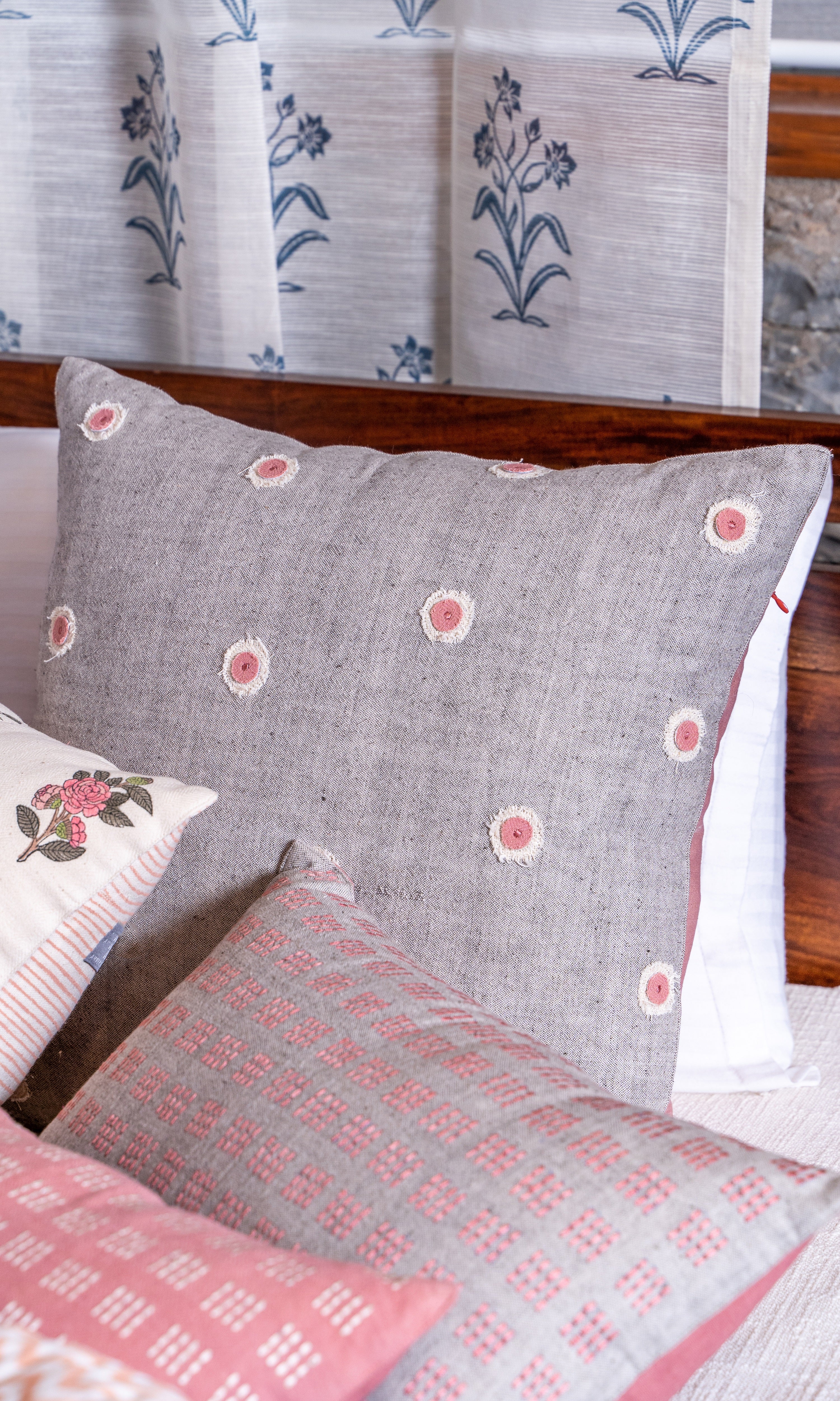 Punto-platonic Embroidered Cushions in Grey Pink