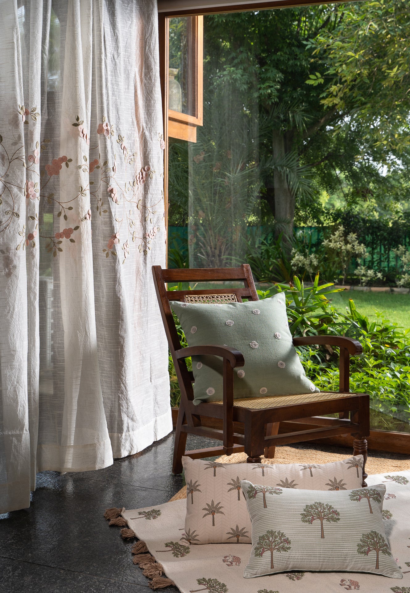 Punto-platonic Embroidered Cushions in Green Grey