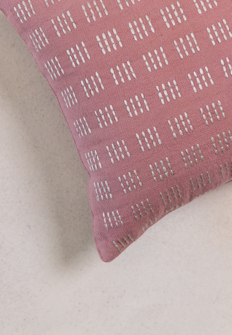 A Stitch in Time Embroidered Cushions in Pink Grey