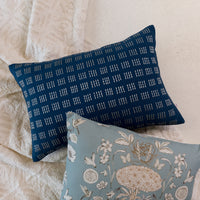 A Stitch in Time Embroidered Cushions in Blue Creme