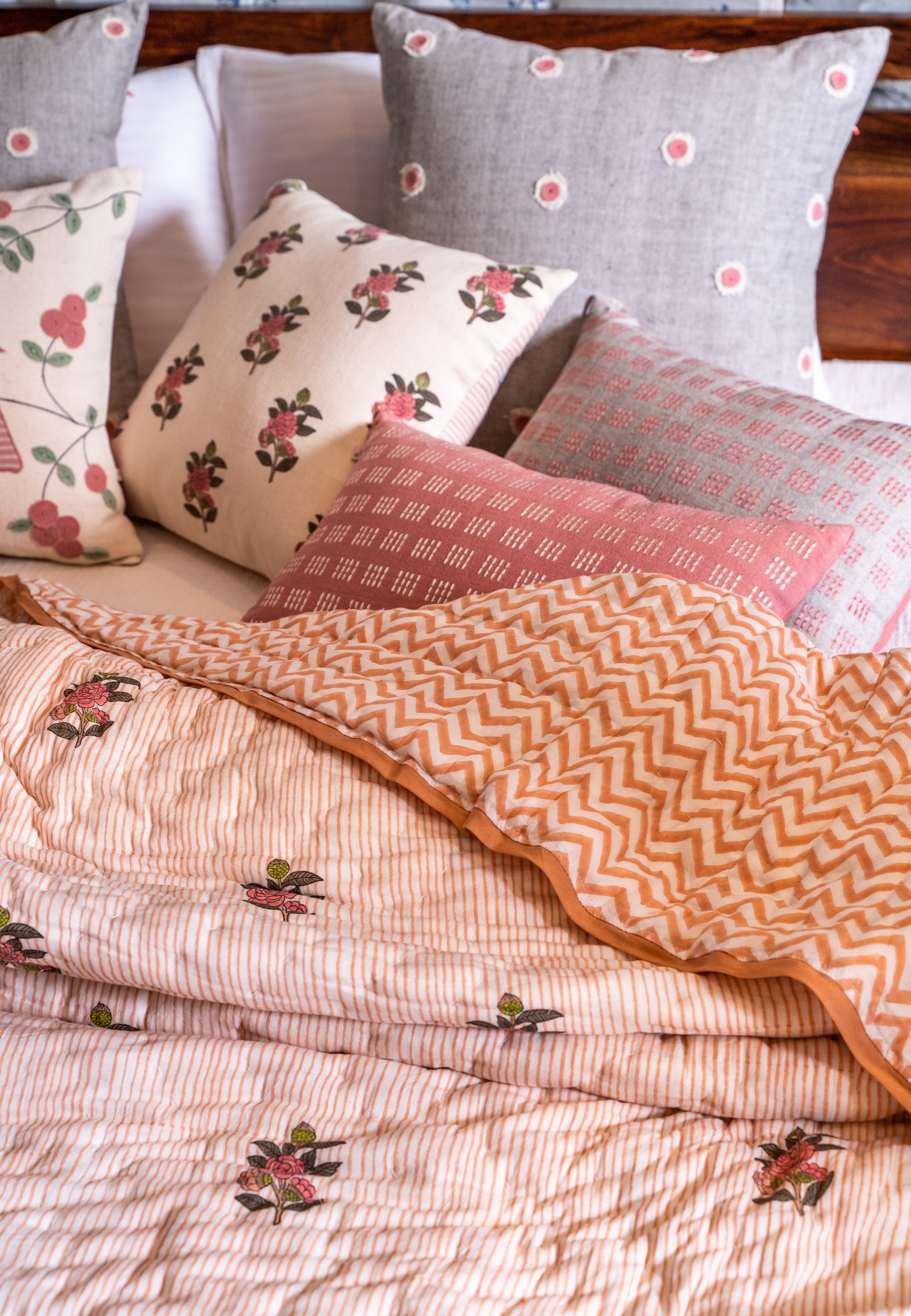 A Stitch in Time Embroidered Cushions in Grey