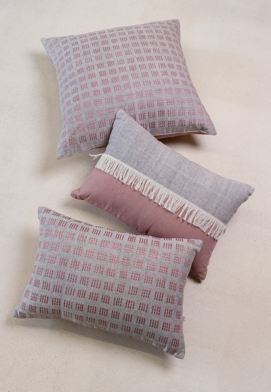 A Stitch in Time Embroidered Cushions in Grey