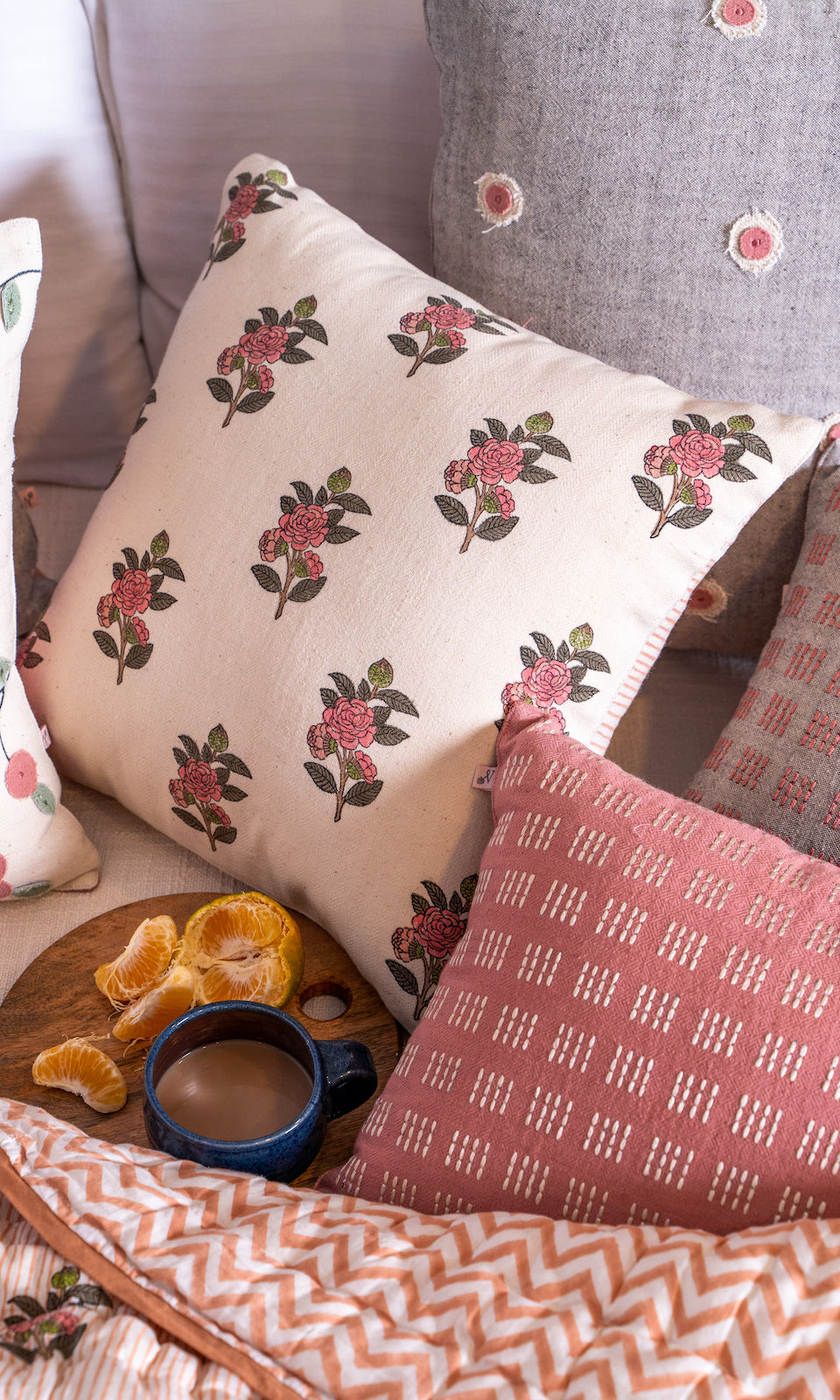 Block Rose Beauty Cushions in Beige