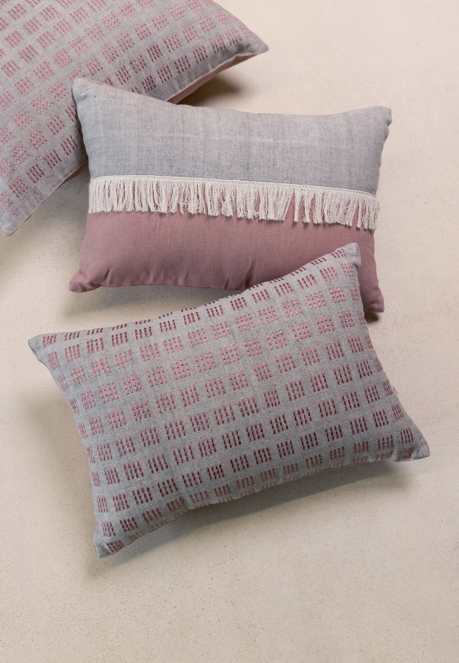 The Fringe Factor Cushions in Pink Grey