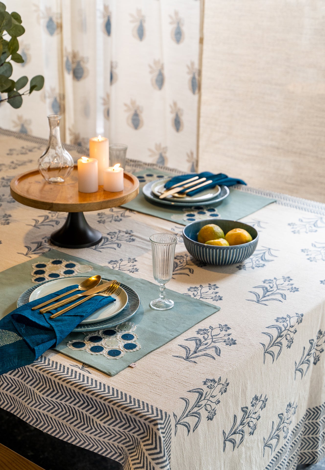 Block Indigo Enigma Table Cloth